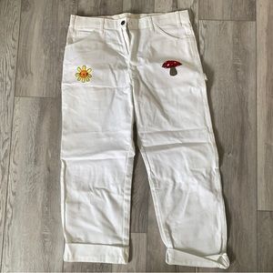 White Embroidered Sunflower 🌻 & Mushroom 🍄 Dickies